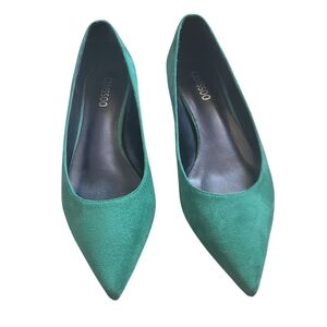Camssoo Pointed Toe Emerald Green Faux Suede Kitten Heels 8.5M 40